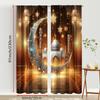 2 шт. Мерцающие шторы с мечетью и полумесяцем, Идеально подходят для декора окон на Рамадан/Ид, Роскошный декор для гостиной и спальни