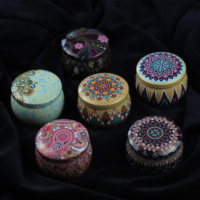 1 шт., пустая коробка для конфет, этнический цветочный принт, банка для свечей, футляр для хранения, пустая жестяная банка для свечей