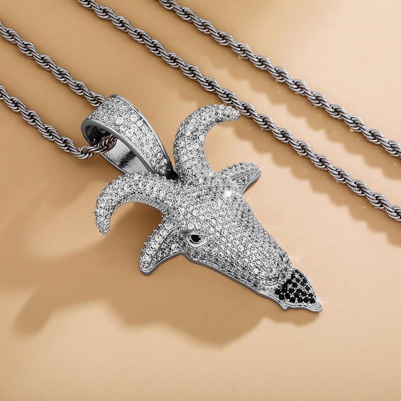 New European and American Pendant Micro Inlaid Zircon Goat Head Trendy Personalized Necklace Accessory
