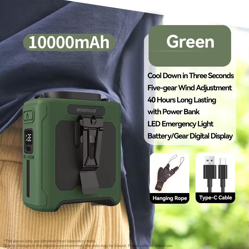 Портативный поясной вентилятор 10000 мАч с функцией Power Bank, сильный ветер, для ношения на шее, светодиодная подсветка, для активного отдыха, экстренных ситуаций