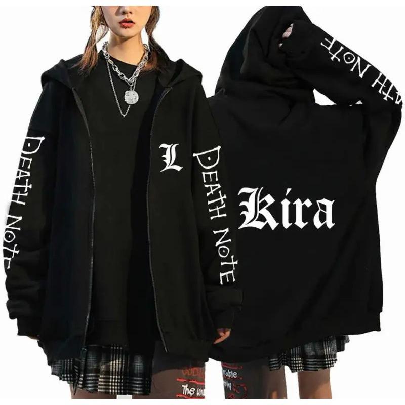 Толстовка с капюшоном большого размера с надписью «Тетрадь смерти» на молнии