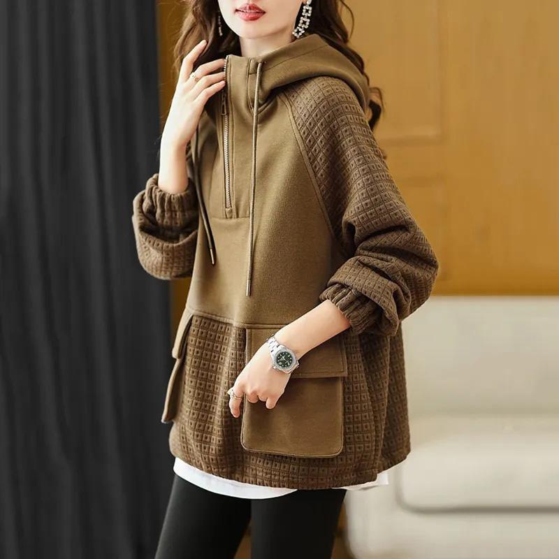 Hoodies Woman Clothing Plain Top with Zipper Brown Full Zip Up Hooded Women's Sweatshirt Dropshiping Basic Trend Aesthetic