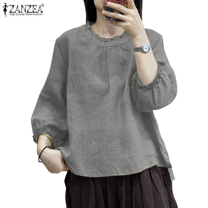 ZANZEA Женская повседневная блузка с круглым вырезом и рукавом 3/4