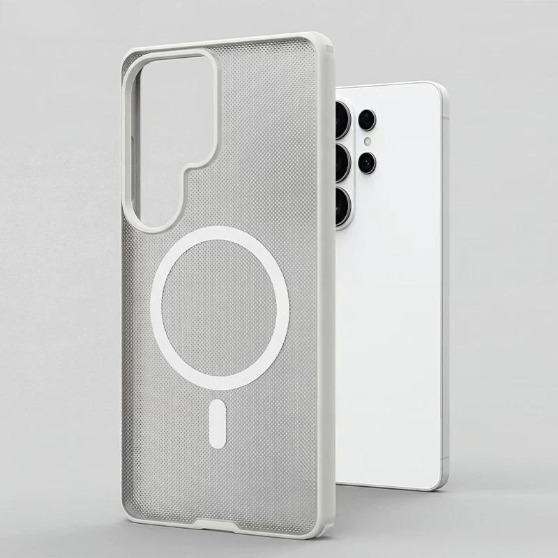 Чехол Для Samsung Galaxy S26 Ultra S25 S24 Для MagSafe Магнитный Матовый Частицы Прозрачный Акрил Ощущение Кожи Жесткая Задняя Крышка