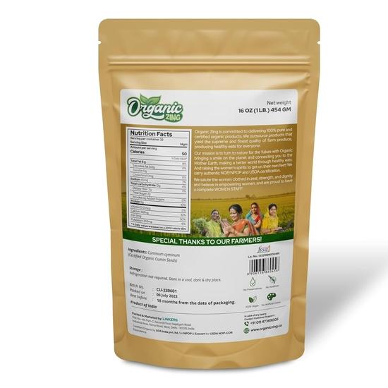 Органические семена кумина Zing | 100% веганские и без химикатов | Сабут Джира | Упаковано и произведено в Индии - 454 г (Пакет из 4)
