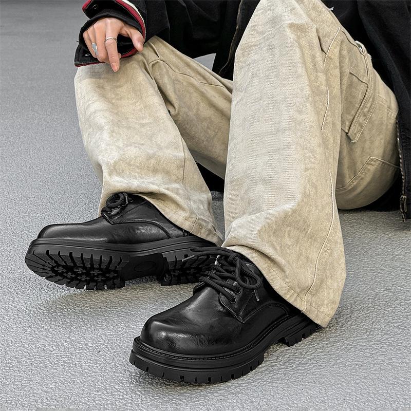 Новые кожаные туфли мужские весна и осень деловые платья большая голова гонконгский стиль толстая подошва внутренняя высота увеличение британский 65225 черный -J