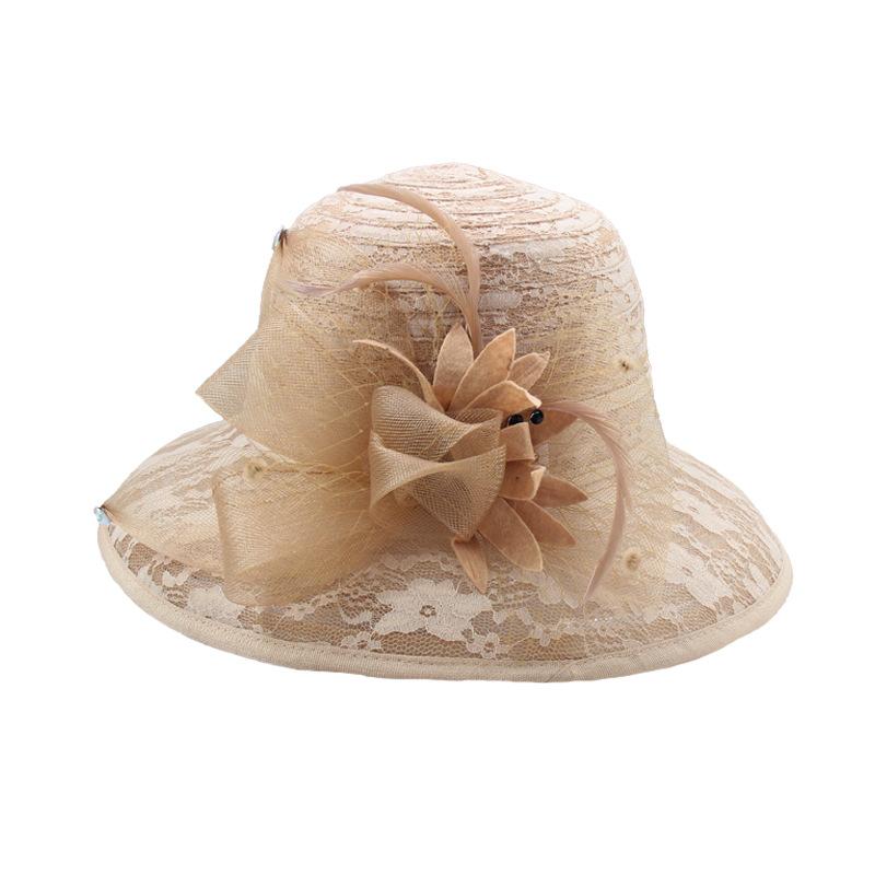 Ladies Lace Mesh Flower Top Hat Summer Shading Foldable Sunscreen Basin Hat Outdoor Big Edge Beach Sun Hat