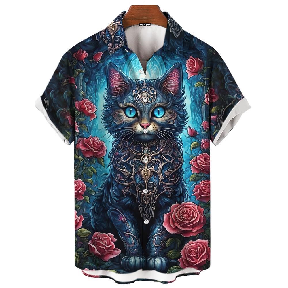 Рубашка с изображением Дня мертвых, мужские рубашки с изображением черепа, 3D-принт с коротким рукавом, ретро-свободная мужская одежда больших размеров, праздничная одежда