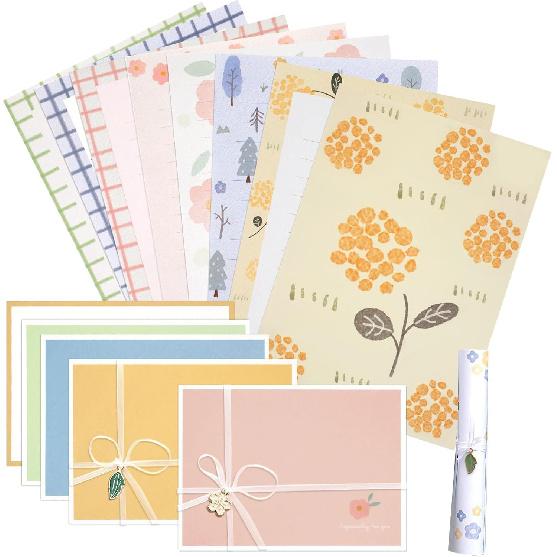 48 PCS Stationery Paper and Envelopes Set,16 PCS Lined Stationary Writing Paper with 8 PCS Matching Envelopes,Cute Floral Stationary Set for Writing