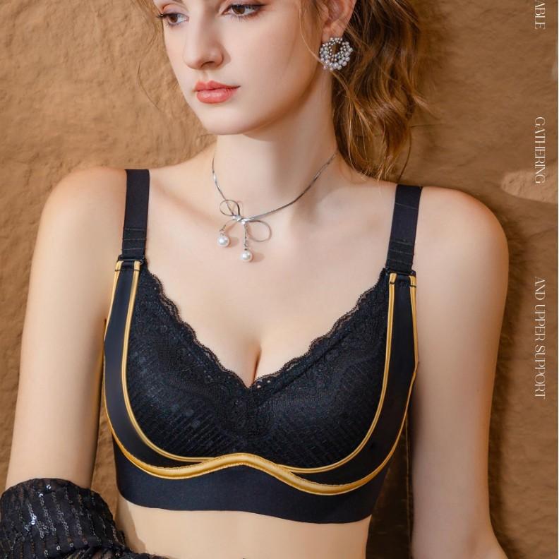[Lift] Simple sexy underwear without steel ring upper support gather seamless comfortable bra summer