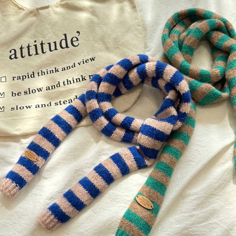 Korean Y2K Color Block Wool Blend Scarf - Versatile & Stylish for Women