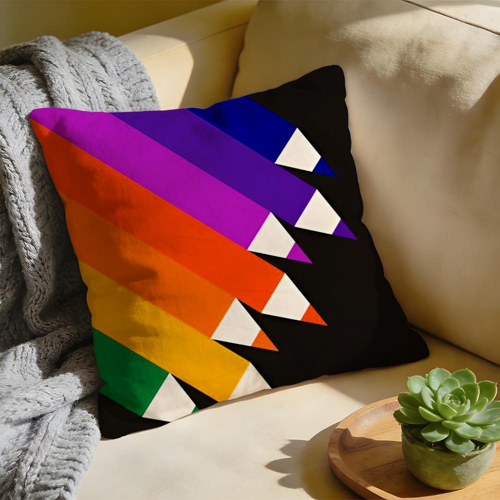Cushion Cover Washed Linen Soft Breathable Decorative Case For Sofa Home Rainbow Series Geometric Print Pillow cover