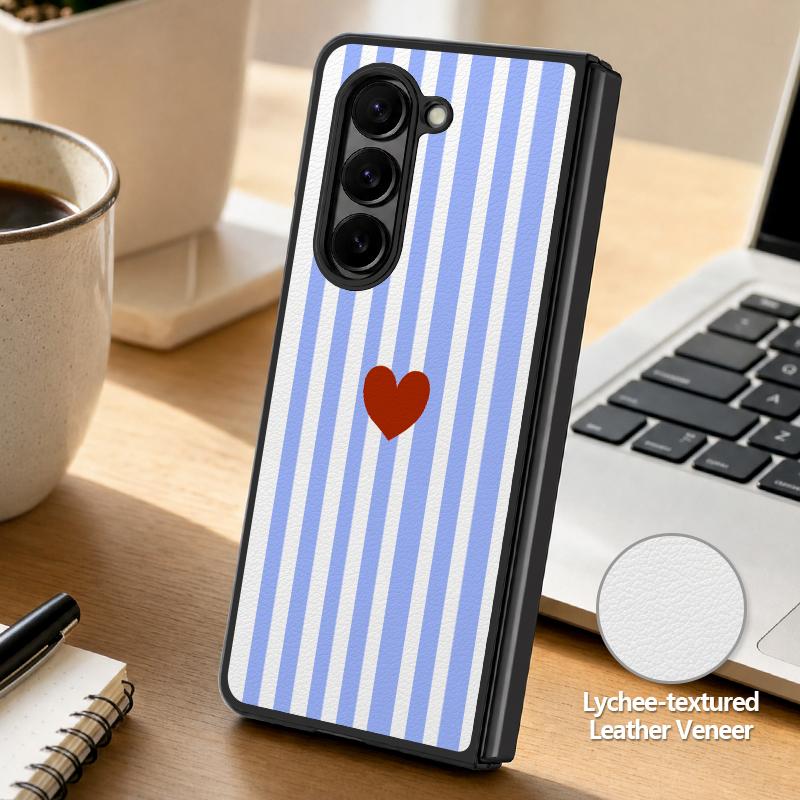 Чехол с узором в полоску и сердечками для Samsung Galaxy Z Fold 8 Ultra 7 6 5 Fold8 Fold7 Fold6 Роскошная кожаная накладка Жесткий чехол для складного телефона