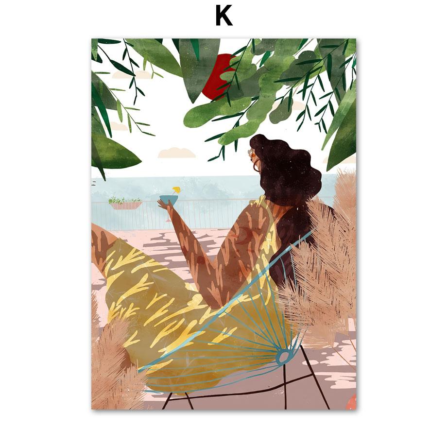 Summer Girl A Little Nap Wild Flower Jungle Plants Wall Art Print Canvas Painting Nordic Poster Decor Pictures For Living Room