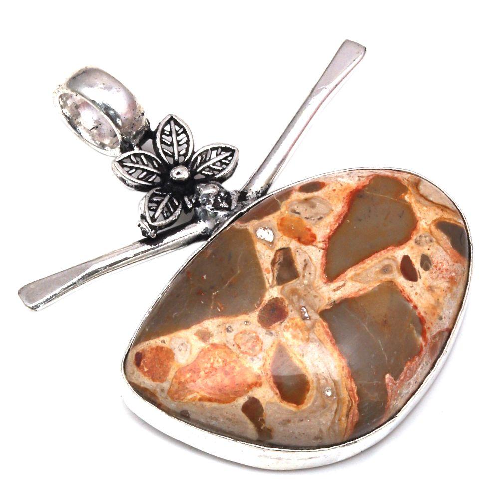 Pendant Bird Eye Jasper Gemstone Mother'Day Gift Silver Jewelry 1.75"