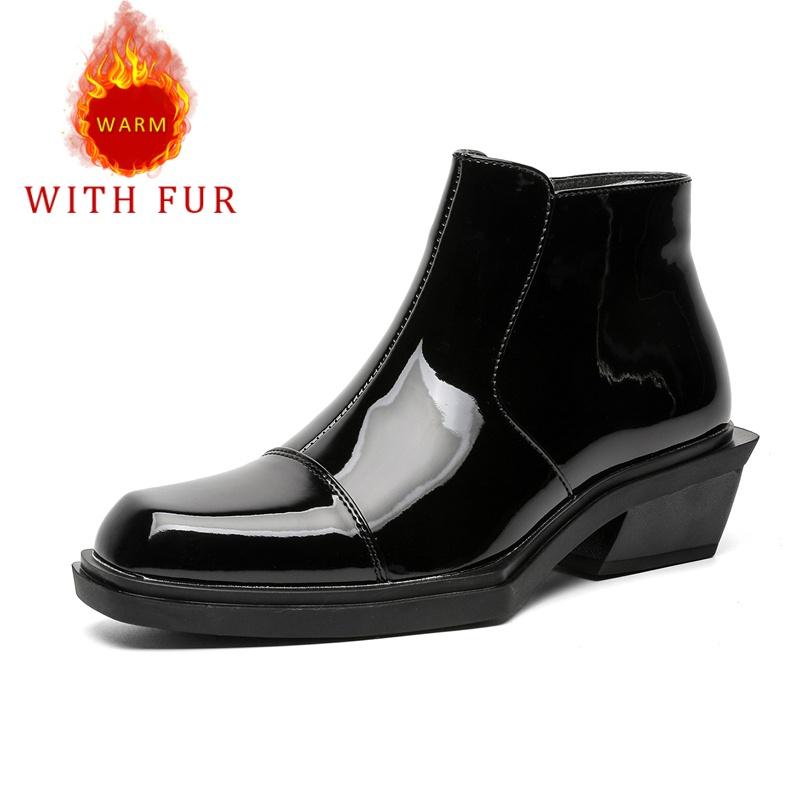 Модные лакированные черные мужские ботинки Модный и персонализированный стиль на толстой подошве Трендовые вечерние молодежные кожаные туфли больших размеров -46 Горячие