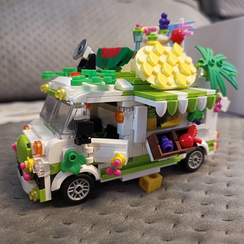 00886 Автомобильный мир, фруктовый сок, напиток, автомобиль, ананас, яблоко, грузовик с едой, 3D мини-блоки, кирпичи, строительные игрушки для детей, без коробки
