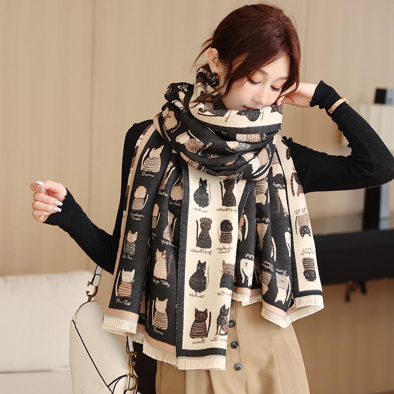 Korean Version Imitation Cashmere Scarf for Women In Winter, Fashionable and Thick Warm Windproof Shawl