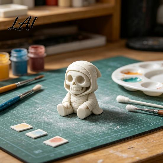 Miniature Landscape Accessory 3D Printed Halloween Mummy Figurine Blank DIY Paintable Bandage Ghost Pumpkin Statue Sculpture for Painting
