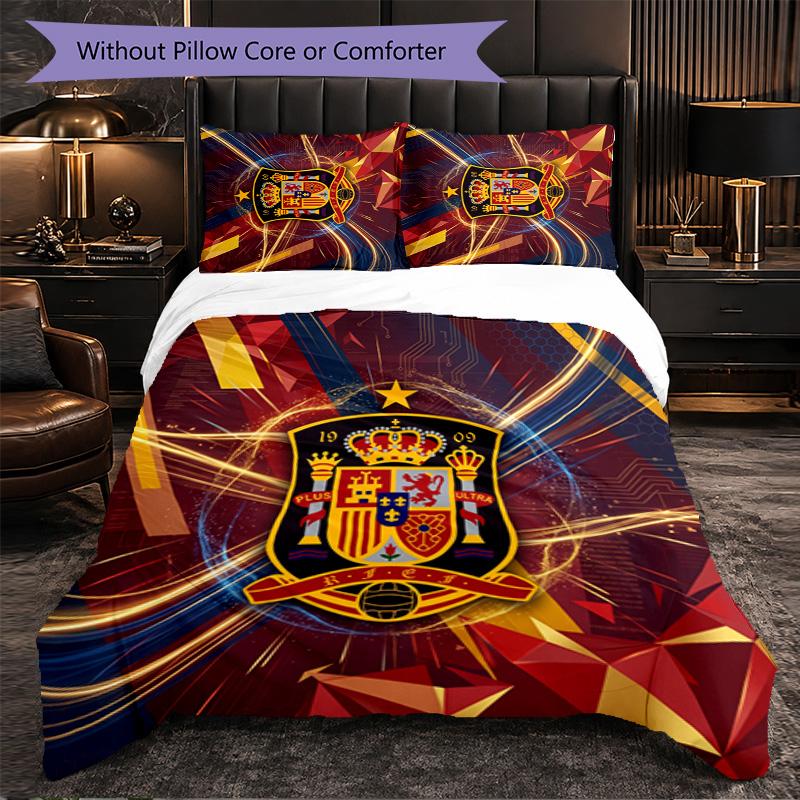 Spain football Pattern 3 Pieces Bedding Set Soft Microfiber Duvet Cover with Pillow Cases for Bedroom
