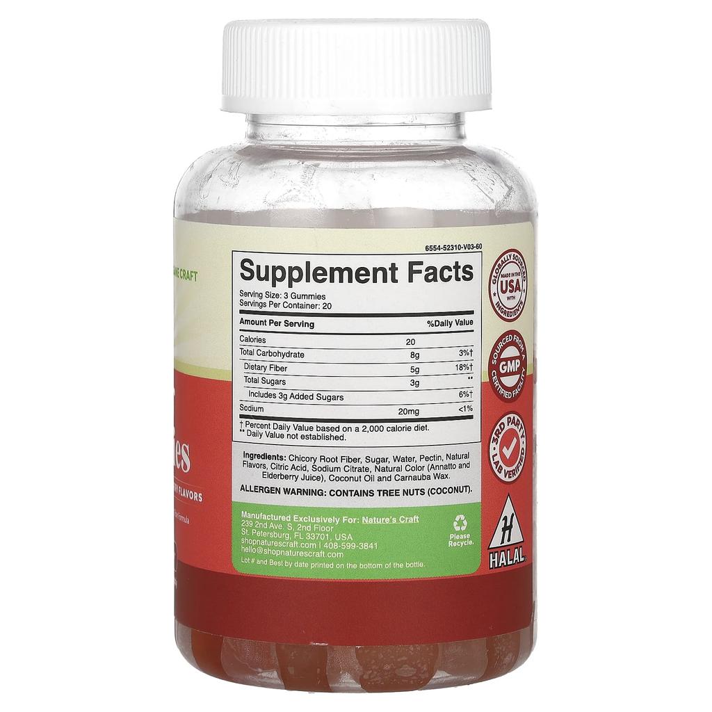 Nature's Craft Fiber Gummies, Orange & Mixed Berry Flavor, 60 Gummies