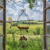 Hanging Bird Feeder Tray with Wind Chime Cage Accessories,Food Dispenser Iron Birdbath for