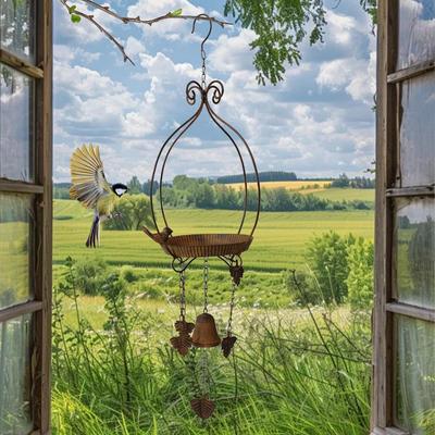 Подвесной лоток для кормушки для птиц с аксессуарами для клетки Wind Chime, железный дозатор еды для птиц