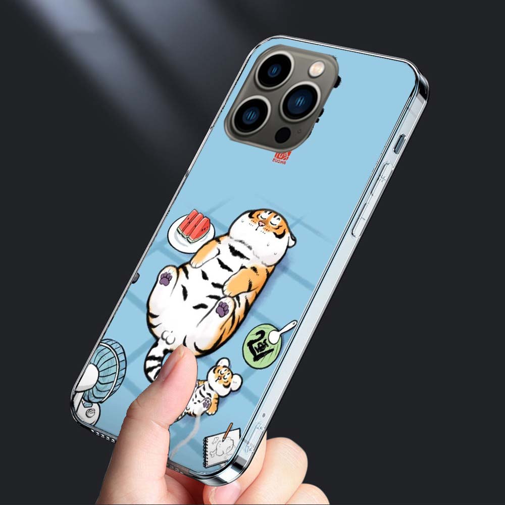 Cartoon Fat Tiger Phone Case For Iphone 16E 15 Pro 14 Plus 17E 16 17 Pro Max Air 11 12 13 Mini Shockproof Capa Cute Cover TPU