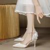 Skinny Pointed Thin Heel High Heels with Women's Summer New Bag Head Pearl Sandals