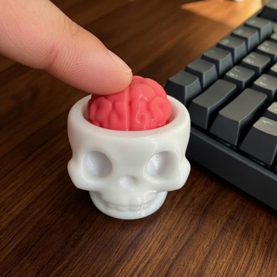 Компактная игрушка-антистресс для кармана, 3D-печатный череп, мозг, кликер для клавиатуры, снятие стресса, колпачок для клавиш, сумка, Хэллоуин, подарки, странный брелок для коллекционеров, креативный фокус