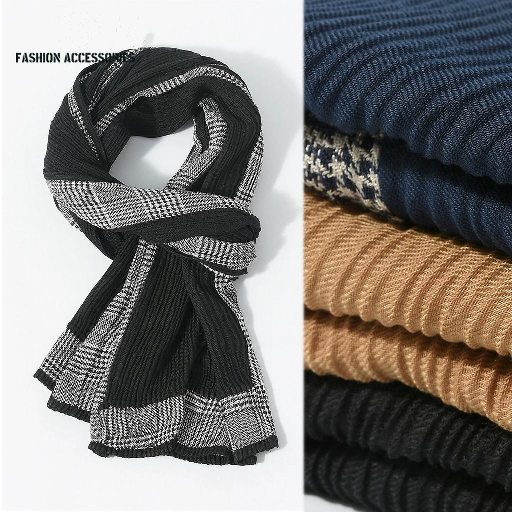 New Men's Plaid Patchwork Scarf British Style Versatile Wrinkle Soft Personalized Retro Scarf for Men