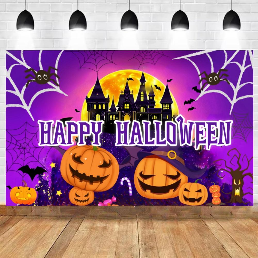 Halloween Party Decoration Purple Banner Backdrop Signs Photography Background 2025 Halloween Party Supplies Can Customized