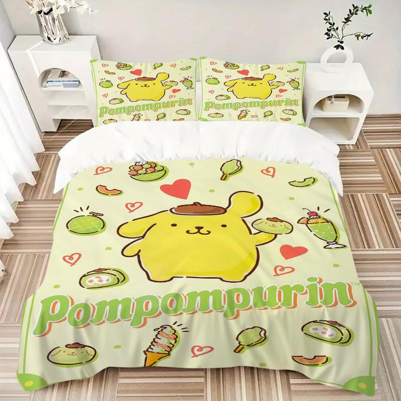 3 шт. Набор постельного белья «Сладкие лакомства Pompompurin»: 1 мягкое пододеяльник + 2 наволочки, Машинная стирка, Подходит для всех сезонов, Идеальный подарок S079