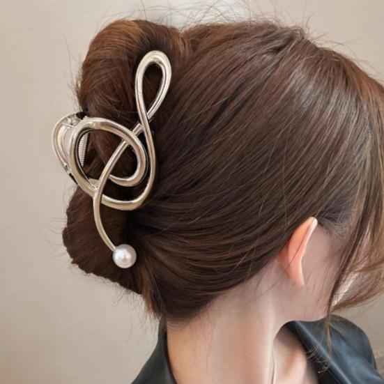 Hair Claw Musical Note Shape Faux Pearl Hair Clip Back Head Shower Hair Claw Decorative Hair Accessory