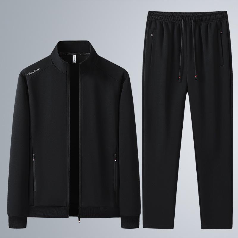 Мужской хлопковый спортивный костюм: Свитшот и кардиган с воротником-стойкой на весну/осень, повседневный свободный крой, комплект из двух предметов для среднего и пожилого возраста