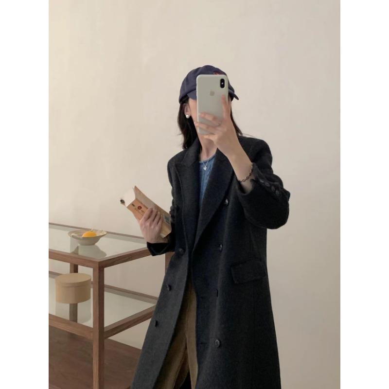 Двустороннее шерстяное пальто, длинное женское пальто высокого класса