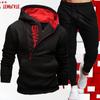 New Diagonal Collar Hoodie and Sweatpants Suit Men's Fashion Casual Sportswear