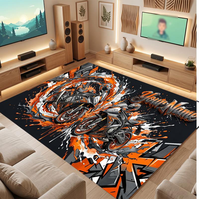 Motorcycle Biker Theme Soft Crystal Velvet Rug Custom Name & Text Print Non Slip Floor Rug for Bedroom Living Room