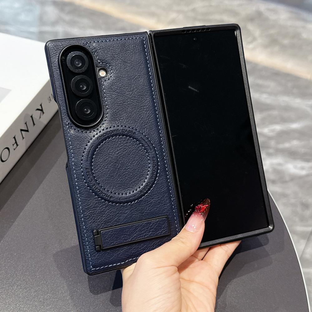 KEYSION Роскошный магнитный чехол из искусственной кожи для MagSafe для Samsung Galaxy Z Fold 7 5G, подставка, беспроводная зарядка, задняя крышка для телефона