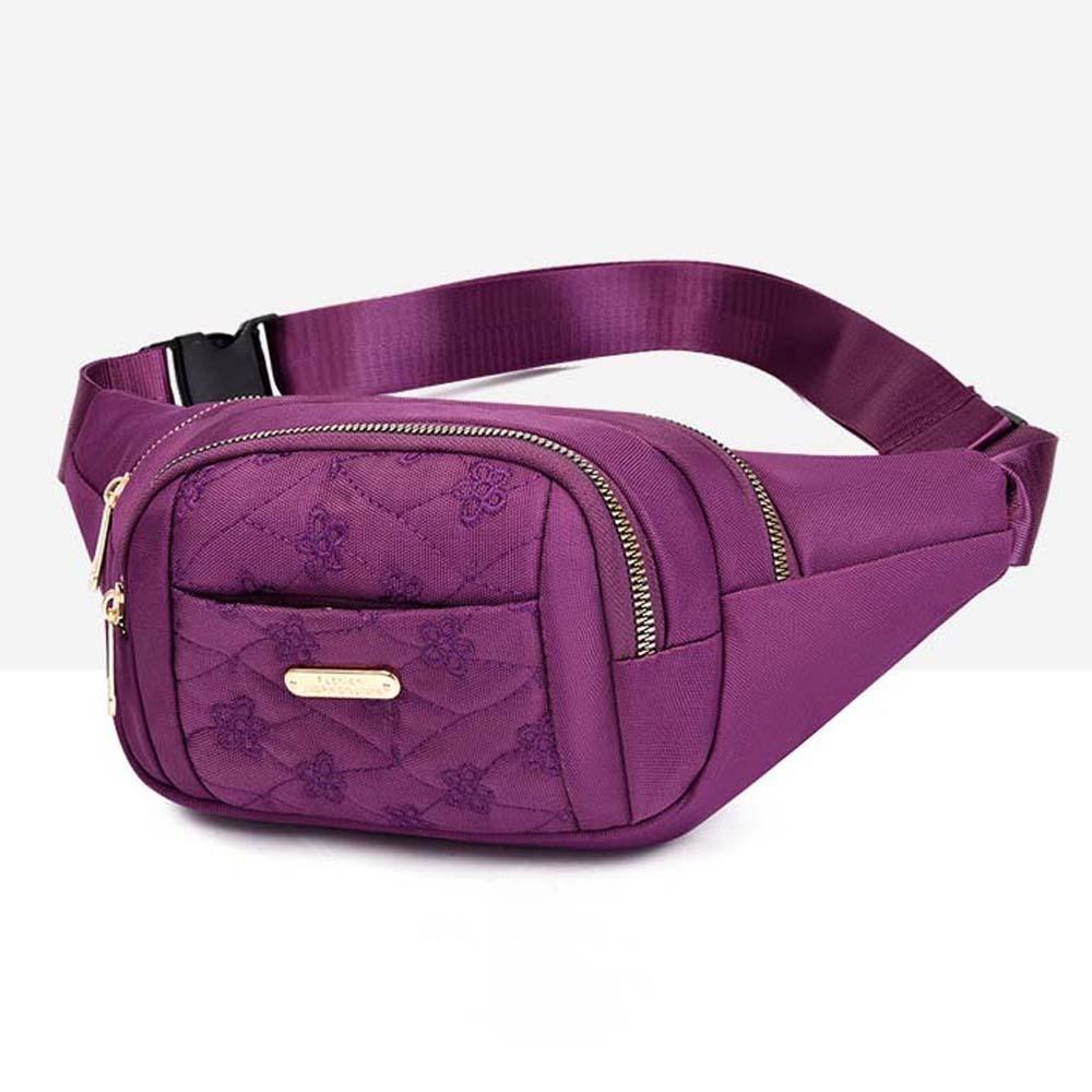 Waterproof Women Fanny Pack Large Capacity Outdoor Waist Bag Zipper Embroidery Bumbag Jogging