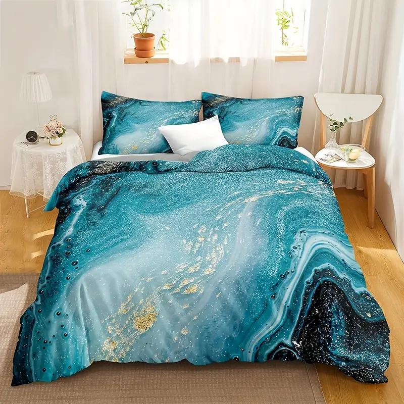 Comforter Green Blue Gold Marble Hd Digital Printing Bedding Set Soft Comfortable For Bedroom Guest Room