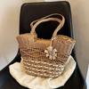 Brand Straw Handbag for Women Hollow Paper Woven Big Tote Summer Beach Bag Ladies Fashion Shoulder Bag Shopper Purse