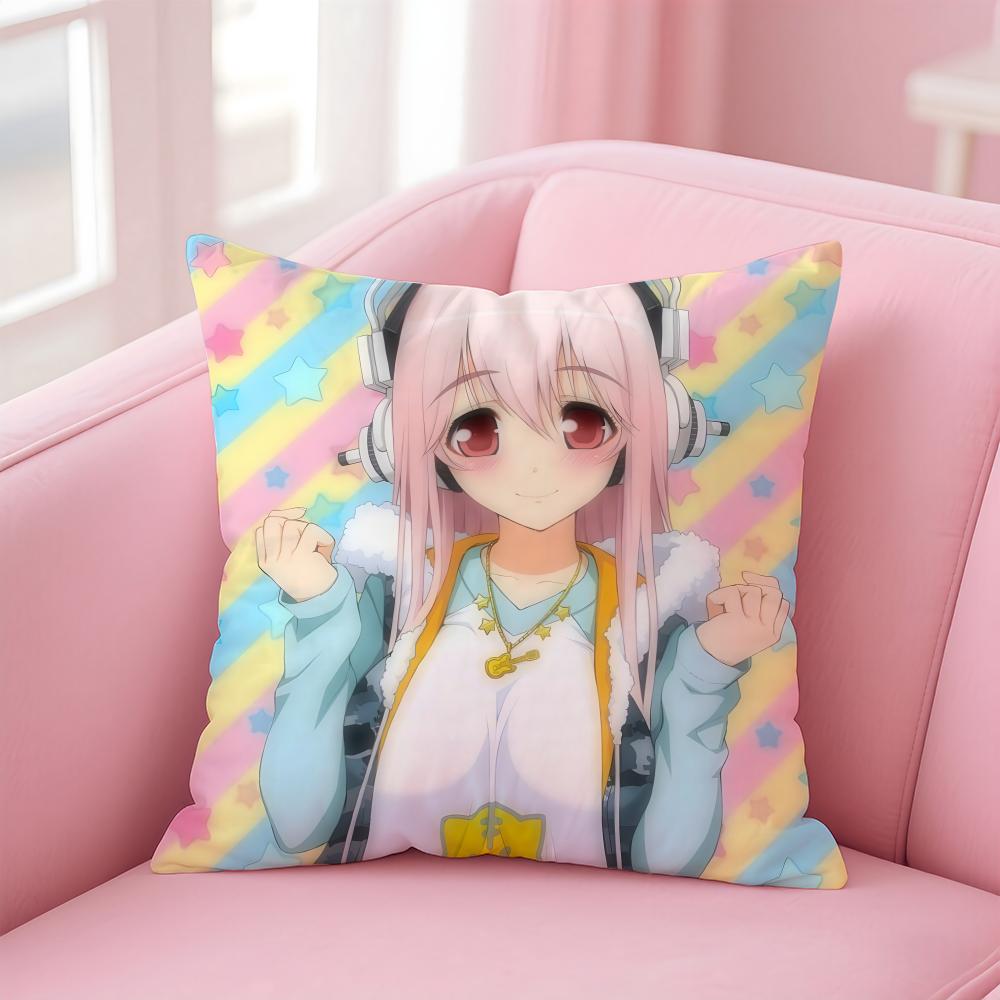 SSuper Sonico Cushion Cover Pillow Case Soft Friendly Fabric Concealed Zipper