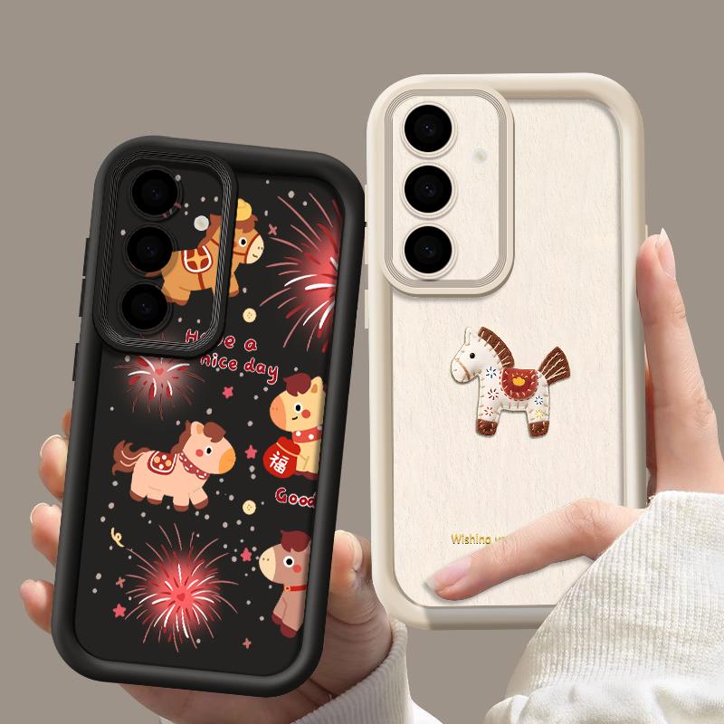 Чехол с принтом «Мультяшная лошадка и фейерверк» для Samsung S26 S25 Ultra S24 S23 S22 Plus S21 FE A15 A16 A17 A35 A36 A37 A54 A55 A56 A57 5G Ударопрочный чехол