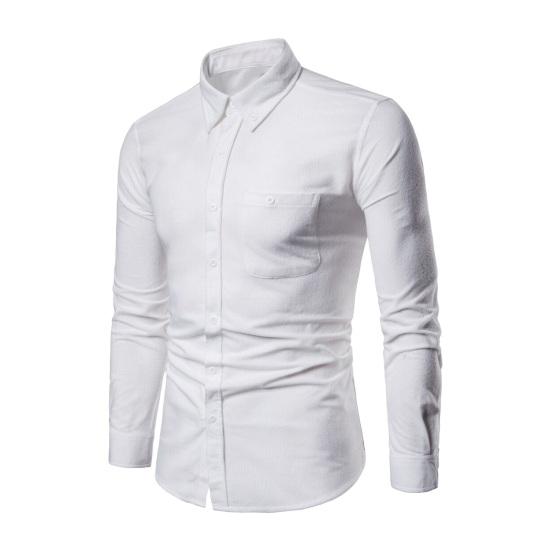 Мужская рубашка весна-лето с отложным воротником, однобортная, приталенная, с накладным карманом, с длинными рукавами, на пуговицах, мягкий дышащий однотонный мужской топ средней длины