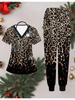 Комплект женской медсестры с 3D принтом леопарда, короткий рукав, длинные брюки с карманом, повседневный, модный, рождественский подарок
