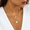 Multi-layer chain cold wind necklace, simple imitation pearl geometric disc sweet necklace