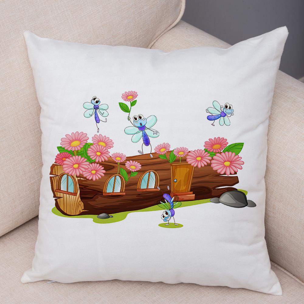 Cartoon Insect Mushroom House Cushion Cover Double Sided Soft Polyester Home Decor Pillow Case