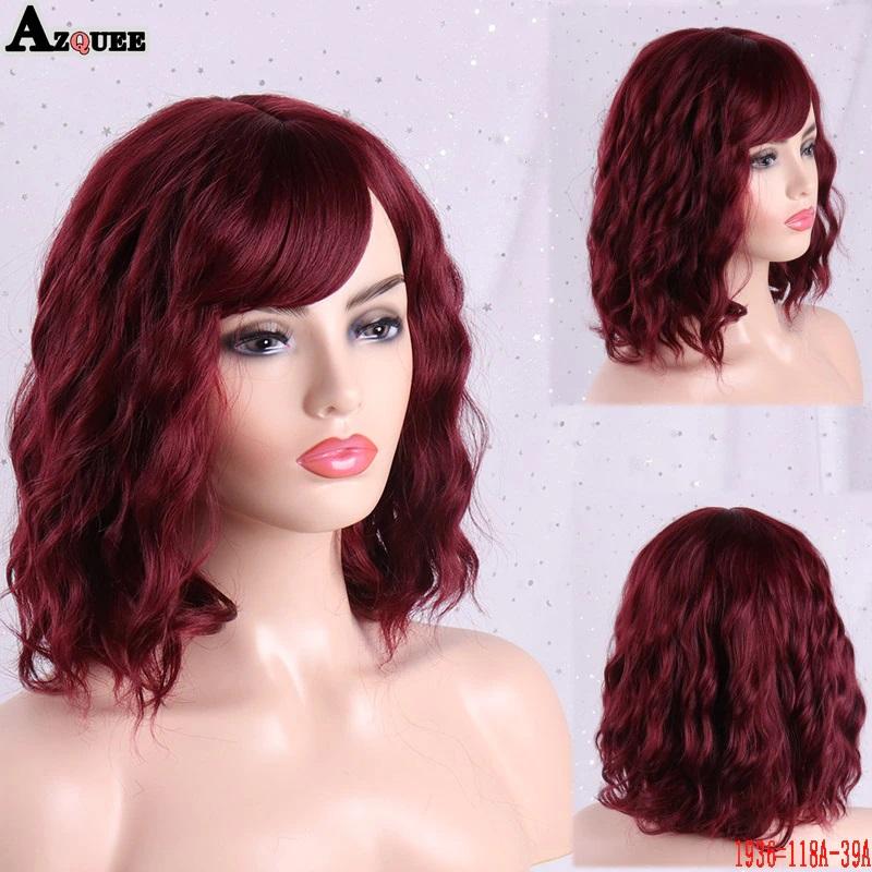 MISS WIG Женский короткий парик с волнистыми волосами и челкой, омбре, коричневый, синий, светлый, парики из синтетического волокна, подходят для косплея, вечеринки, повседневного использования