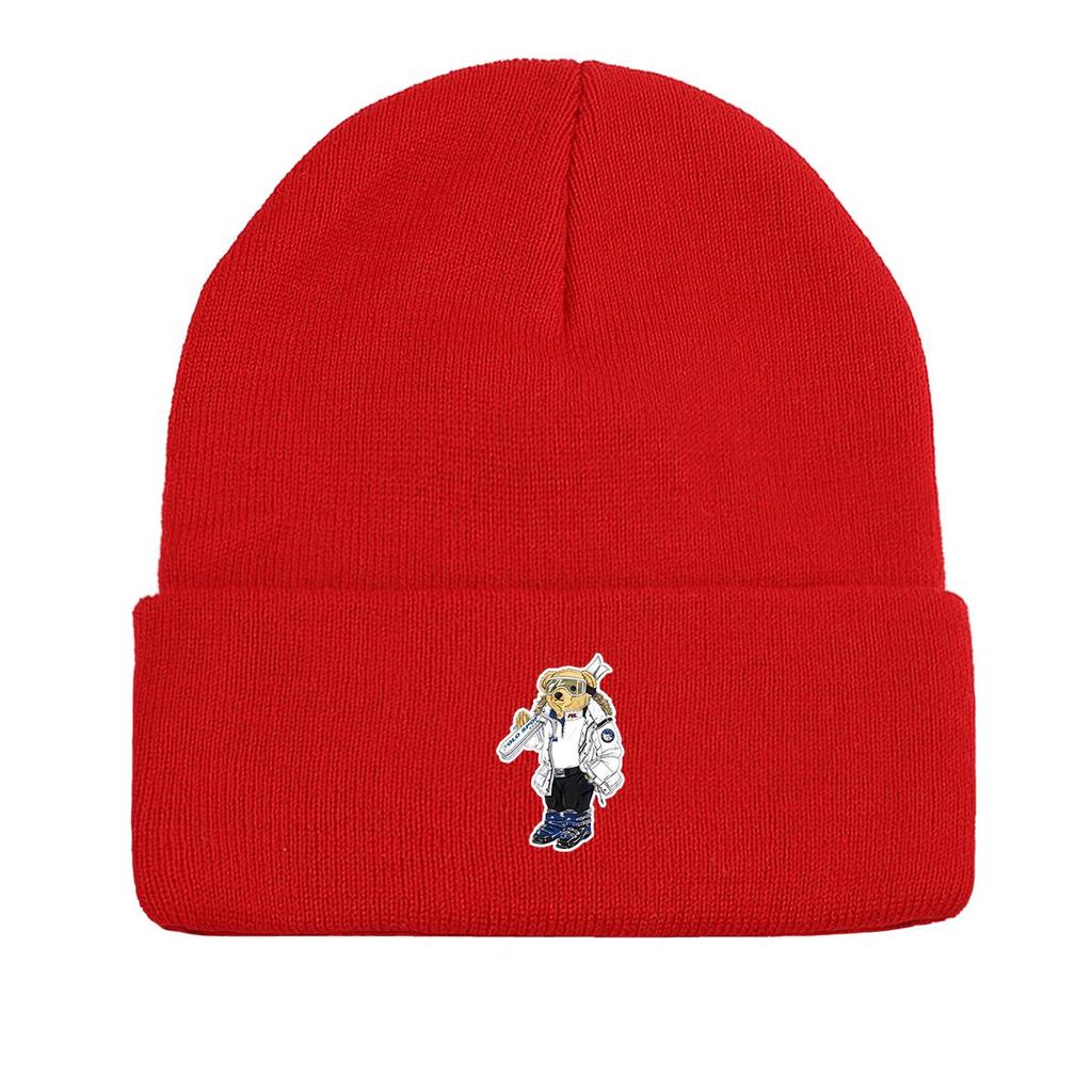 Ski Bear Winter Knit Cap Beanie, Animal Woman Cap Stretchable Stretchy Sporting Gorro Knitted Hat Beanie